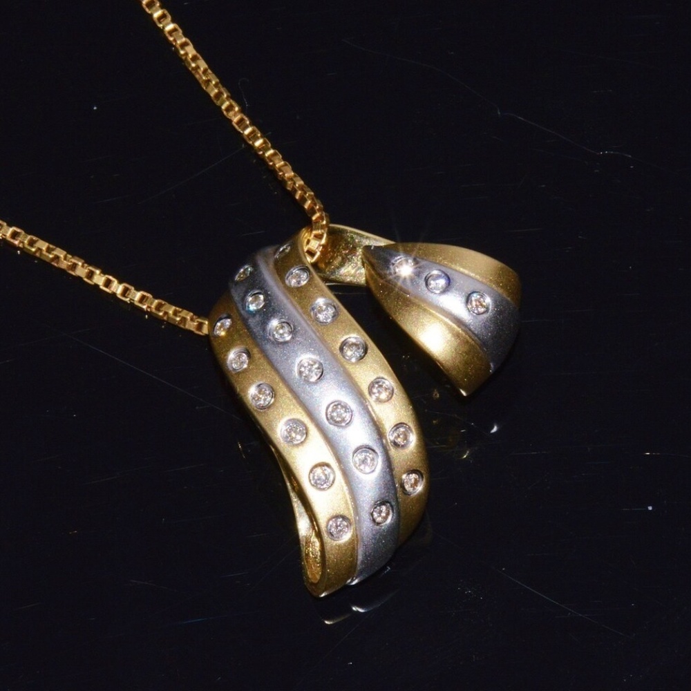 VINTAGE NATURAL 0.23CTS DIAMOND 14K SOLID GOLD SLIDE PENDANT
